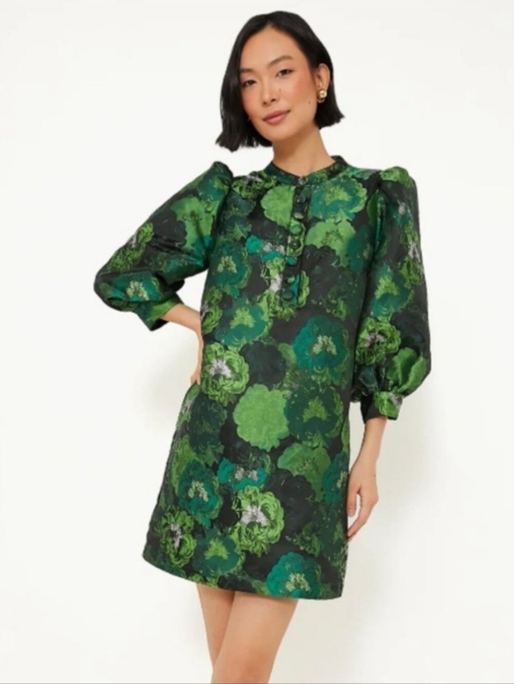 POMANDER PLACE Green Samantha Jacquard Mini Dress Size S